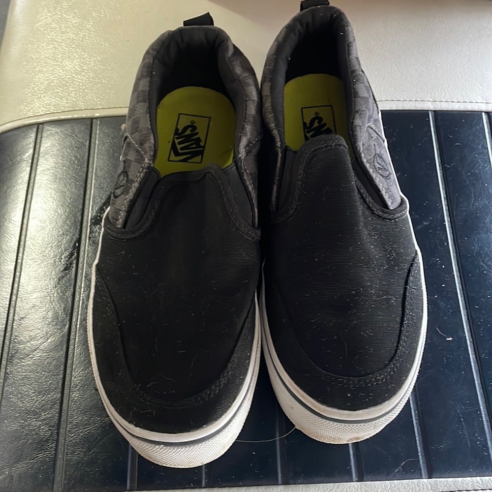 Vans slip ons youth size 4 black / checkerboard gray